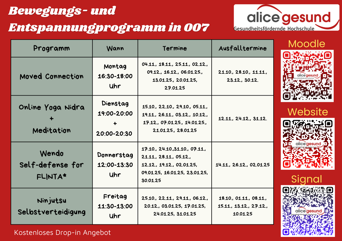 Wöchentliches Programm von alice gesund