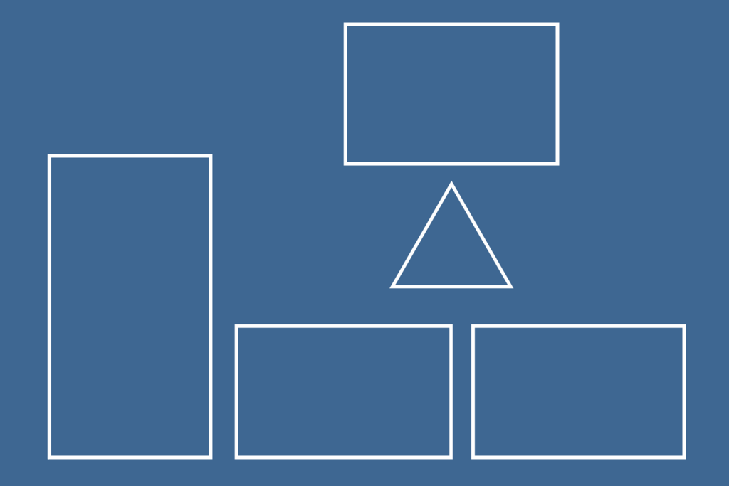 Auf blauem Hintergrund sind verschiedene geometrische Formen zu sehen